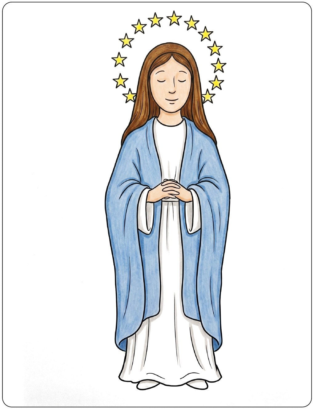 La planche de la Vierge Marie, une fois coloriée
