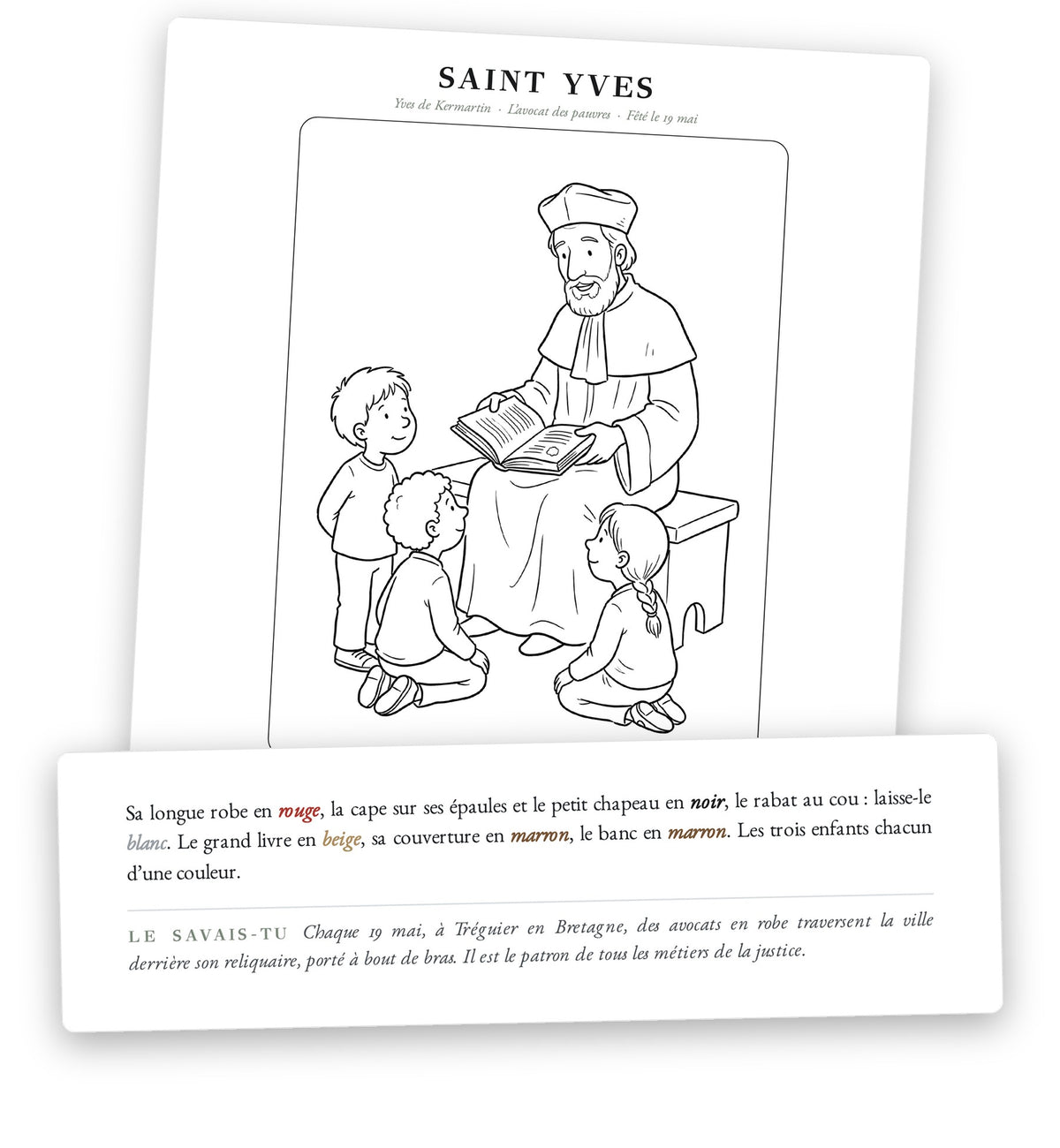 Les couleurs conseillées et le Savais-tu en bas de la planche de saint Yves
